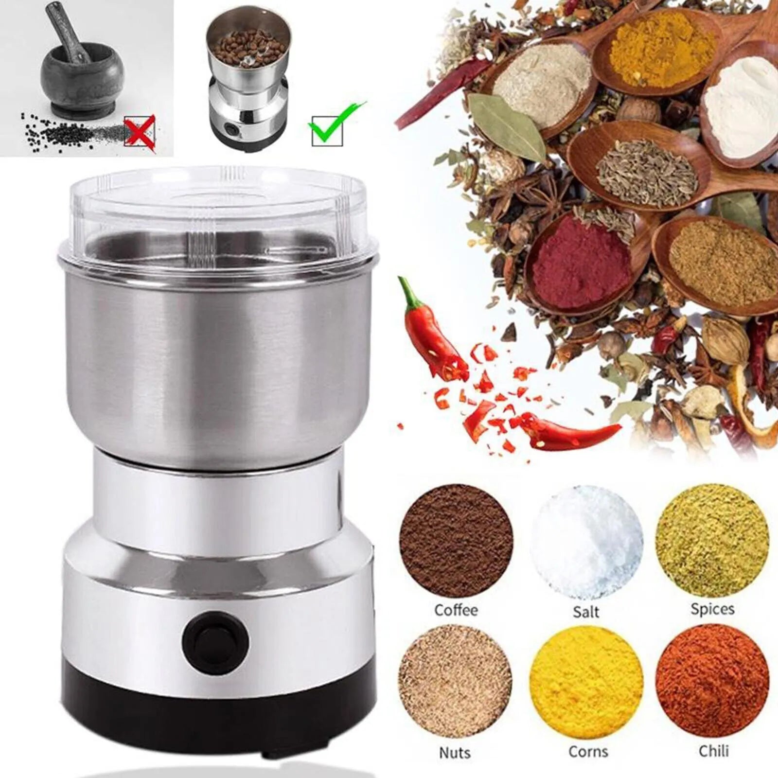 Powerful Multifunctional Electric Masala Grinder  Durable Stainless Steel Spice & Herb Blender