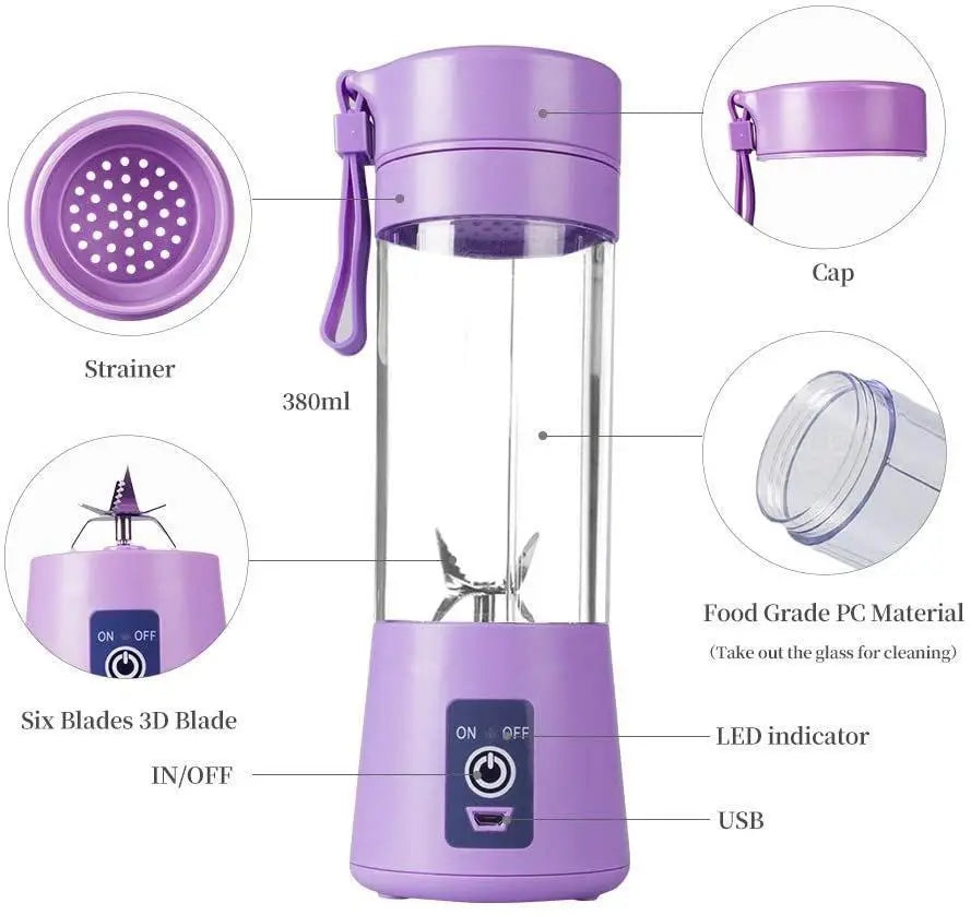 Portable USB Rechargeable Juicer Blender  6 Blades, Powerful & Convenient Mixer for Smoothies & Shakes