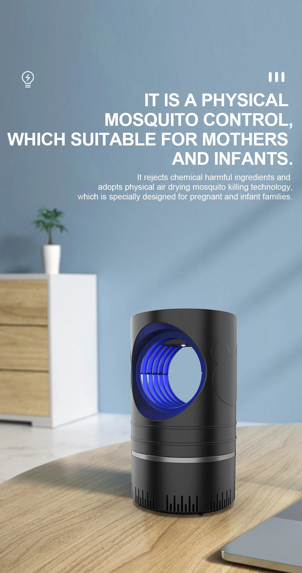 Electronic LED Mosquito Killer Lamp with USB – Safe, Chemical-Free Insect Trap for Home, Office, Garden & Bedroom  High-Voltage Electric Bug Zapper