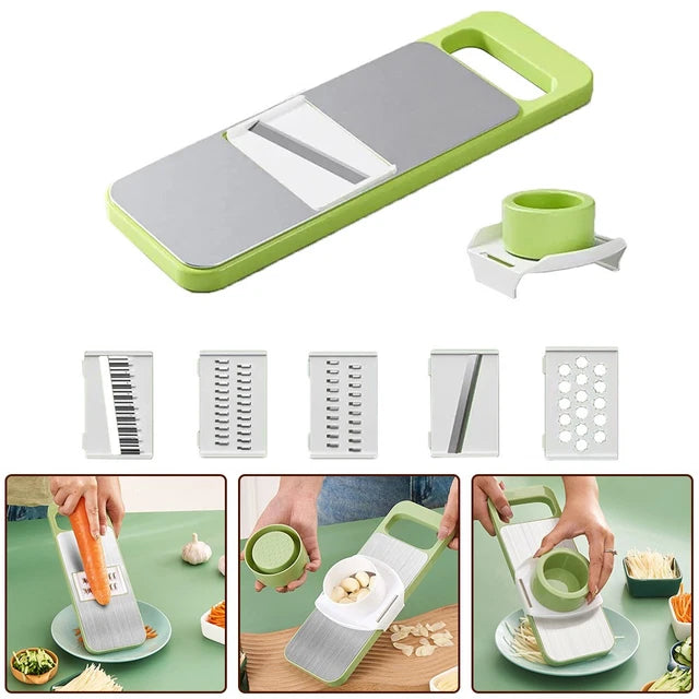 5-in-1 Stainless Steel Vegetable Cutter & Slicer with Storage Box – Multipurpose Kitchen Tool