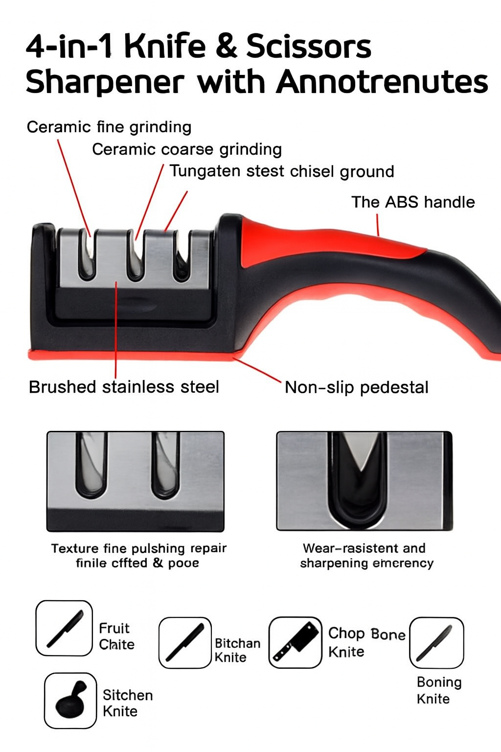 Kitchenly 3-in-1 Professional Knife Sharpener  4-Stage Stainless Steel Sharpening Tool with Soft Handle for All Knives