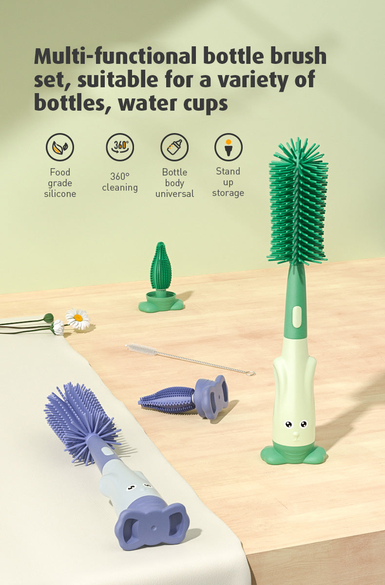 Baby Bottle Brush Nipple Feeder Cleaner – 3-in-1 Combo, Soft Bristles & Sponge