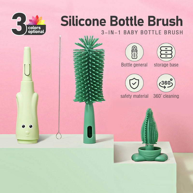 Baby Bottle Brush Nipple Feeder Cleaner – 3-in-1 Combo, Soft Bristles & Sponge