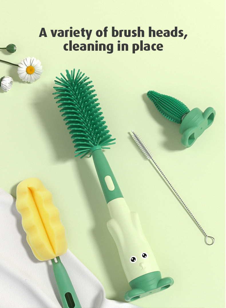Baby Bottle Brush Nipple Feeder Cleaner – 3-in-1 Combo, Soft Bristles & Sponge