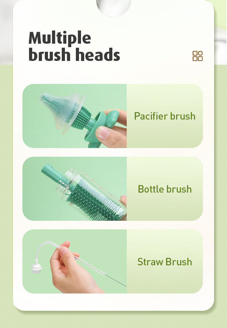 Baby Bottle Brush Nipple Feeder Cleaner – 3-in-1 Combo, Soft Bristles & Sponge