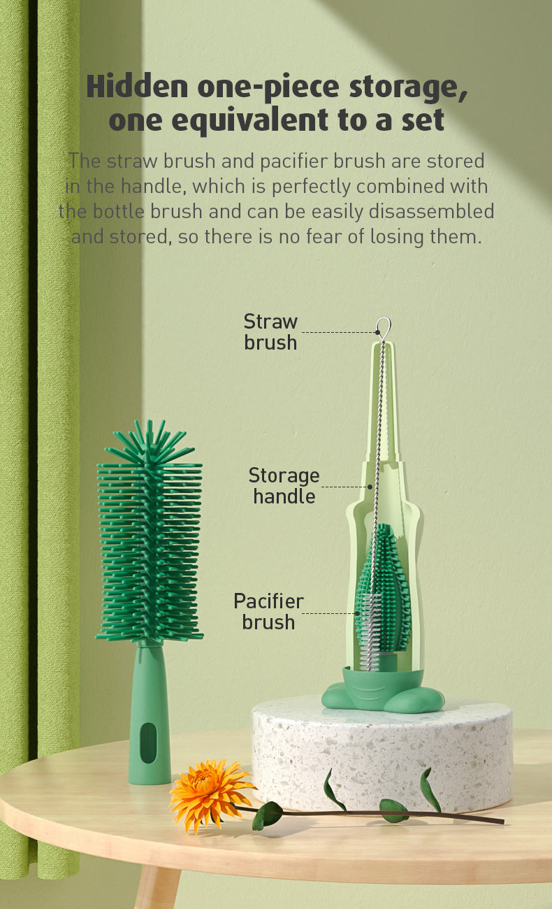 Baby Bottle Brush Nipple Feeder Cleaner – 3-in-1 Combo, Soft Bristles & Sponge