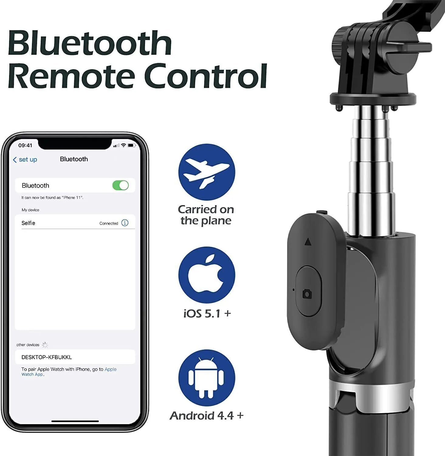 Bluetooth Selfie Stick with Tripod & Wireless Remote  Perfect for Solo & Group Shots