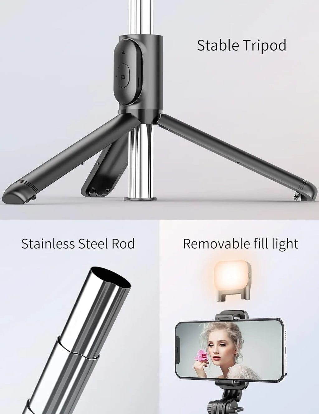 Bluetooth Selfie Stick with Tripod & Wireless Remote  Perfect for Solo & Group Shots