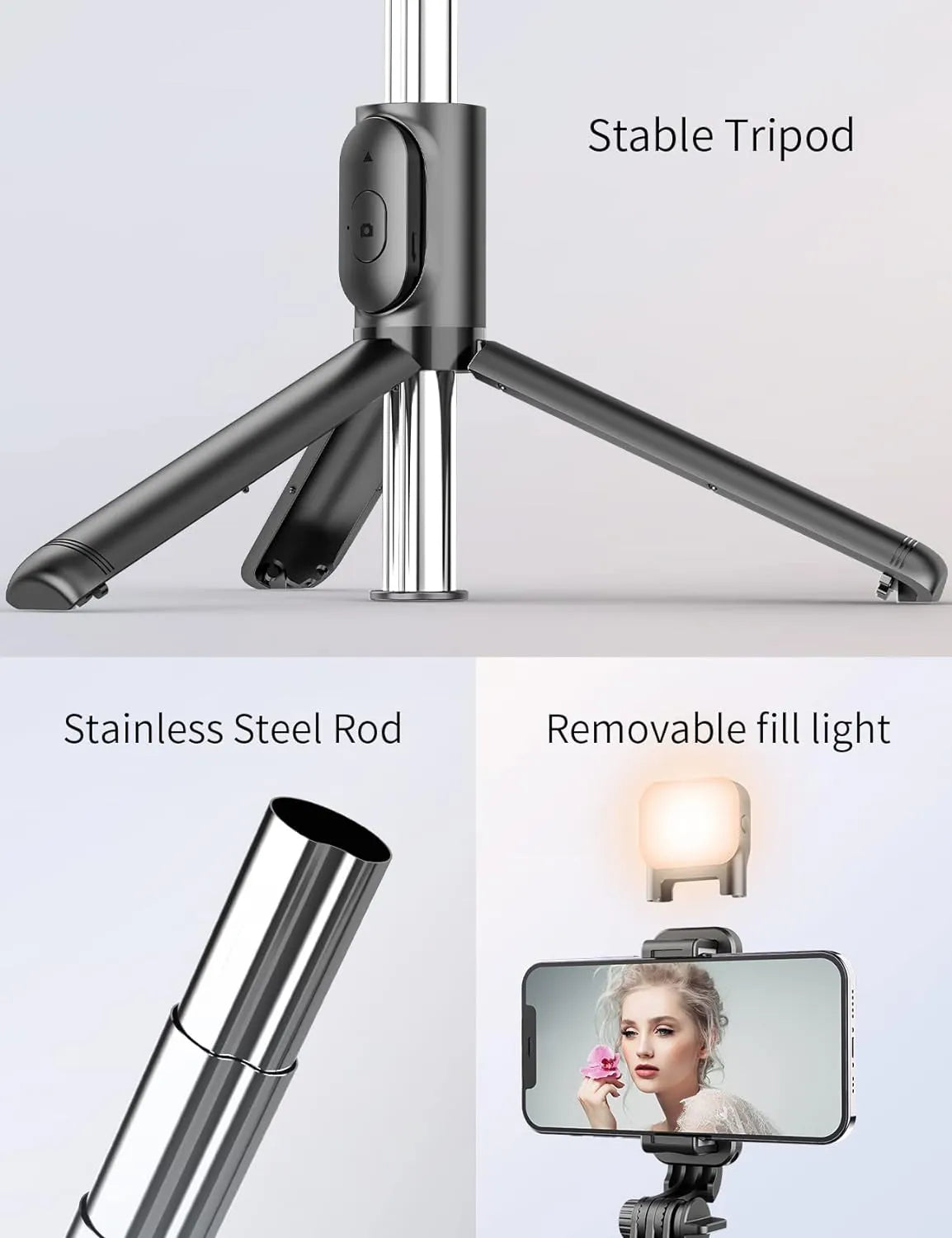 Bluetooth Selfie Stick with Tripod & Wireless Remote  Perfect for Solo & Group Shots