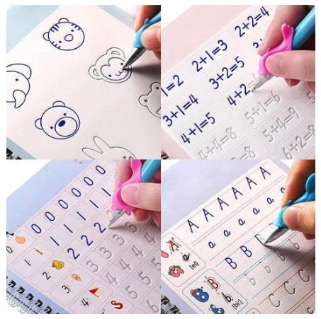 Kids Magic Practice Word Book Set  Reusable Handwriting Copybook with Pen & Refills