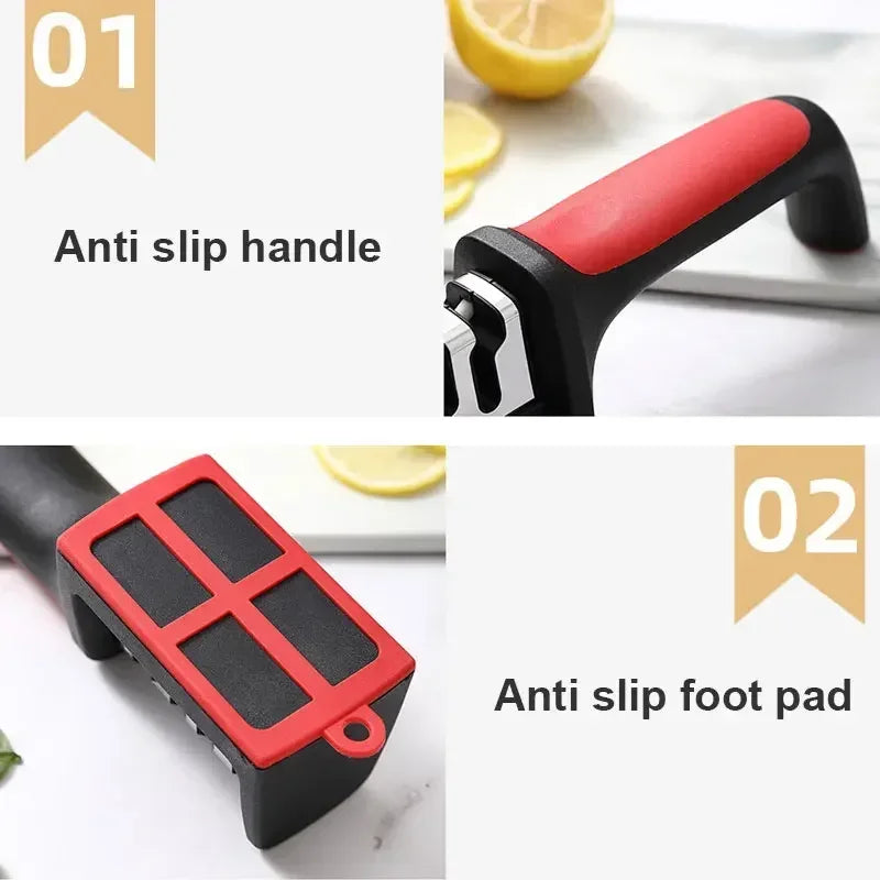 Kitchenly 3-in-1 Professional Knife Sharpener  4-Stage Stainless Steel Sharpening Tool with Soft Handle for All Knives
