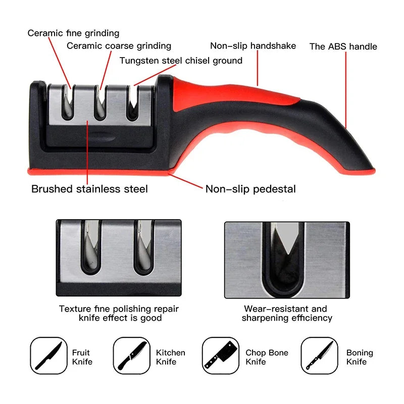 Kitchenly 3-in-1 Professional Knife Sharpener  4-Stage Stainless Steel Sharpening Tool with Soft Handle for All Knives