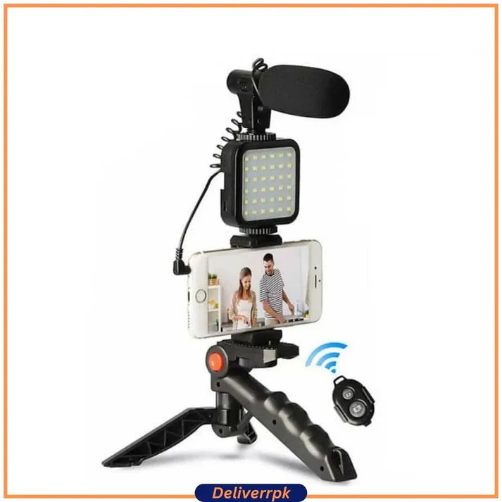 All-in-One Mobile Vlogging Kit  Tripod, LED Light, Microphone & Phone Holder  &  Content Creators