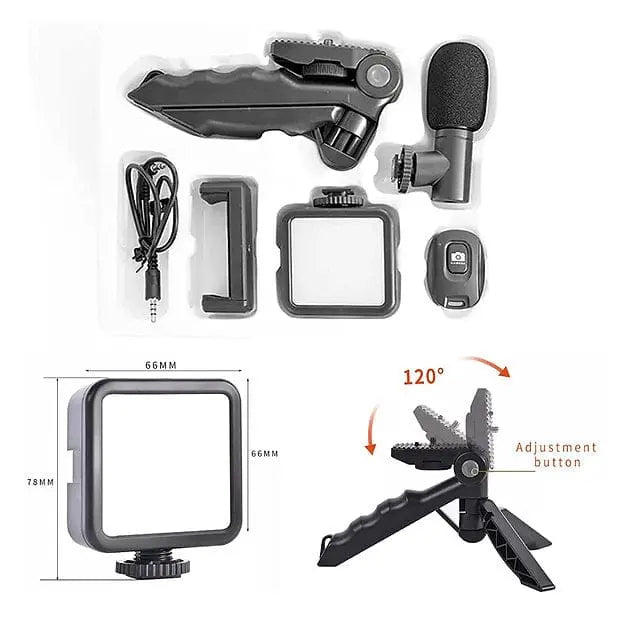All-in-One Mobile Vlogging Kit  Tripod, LED Light, Microphone & Phone Holder  &  Content Creators