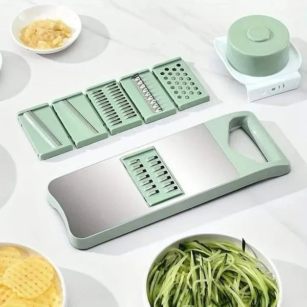 5-in-1 Stainless Steel Vegetable Cutter & Slicer with Storage Box – Multipurpose Kitchen Tool