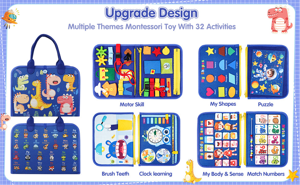 Busy Board Montessori Learning Toy  Early Educational Preschool Activity Board for Toddlers, Travel Toys for Boys & Girls