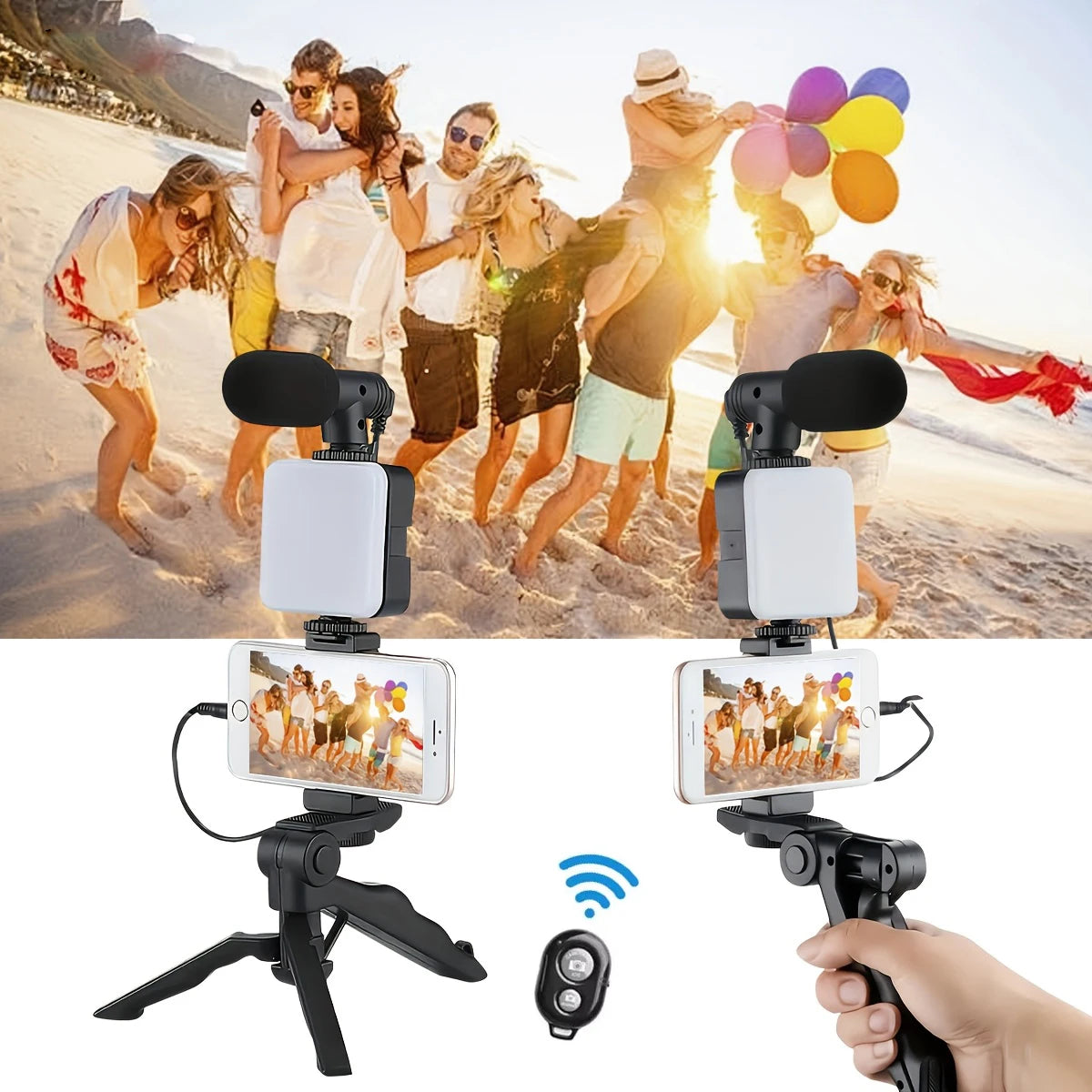 All-in-One Mobile Vlogging Kit  Tripod, LED Light, Microphone & Phone Holder  &  Content Creators