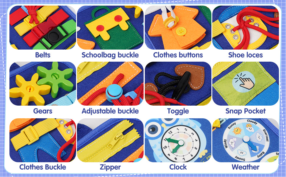 Busy Board Montessori Learning Toy  Early Educational Preschool Activity Board for Toddlers, Travel Toys for Boys & Girls