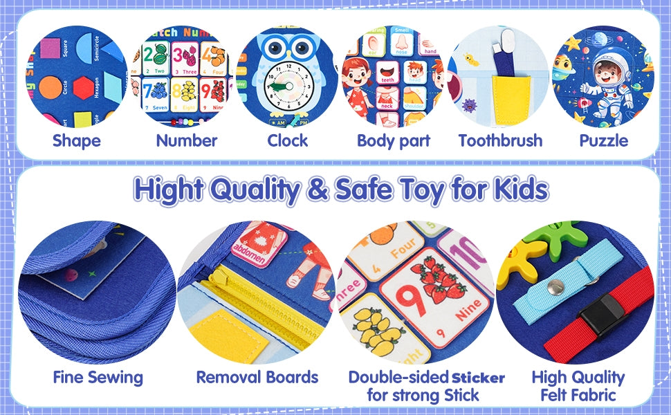 Busy Board Montessori Learning Toy  Early Educational Preschool Activity Board for Toddlers, Travel Toys for Boys & Girls