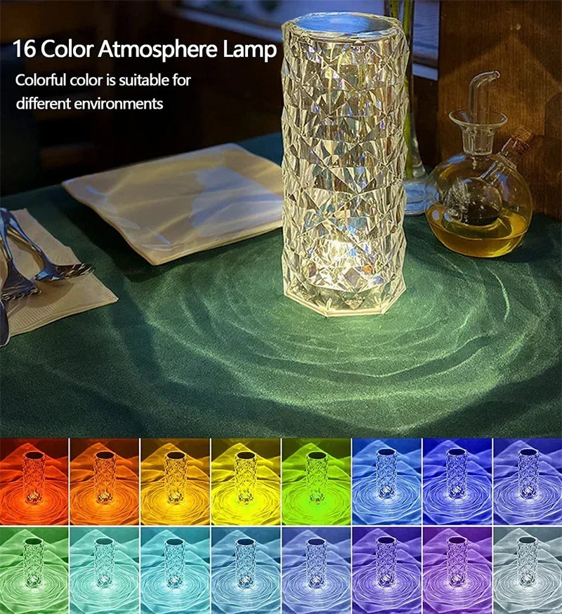 16 Colors Rose Touch Crystal Desk Lamp
