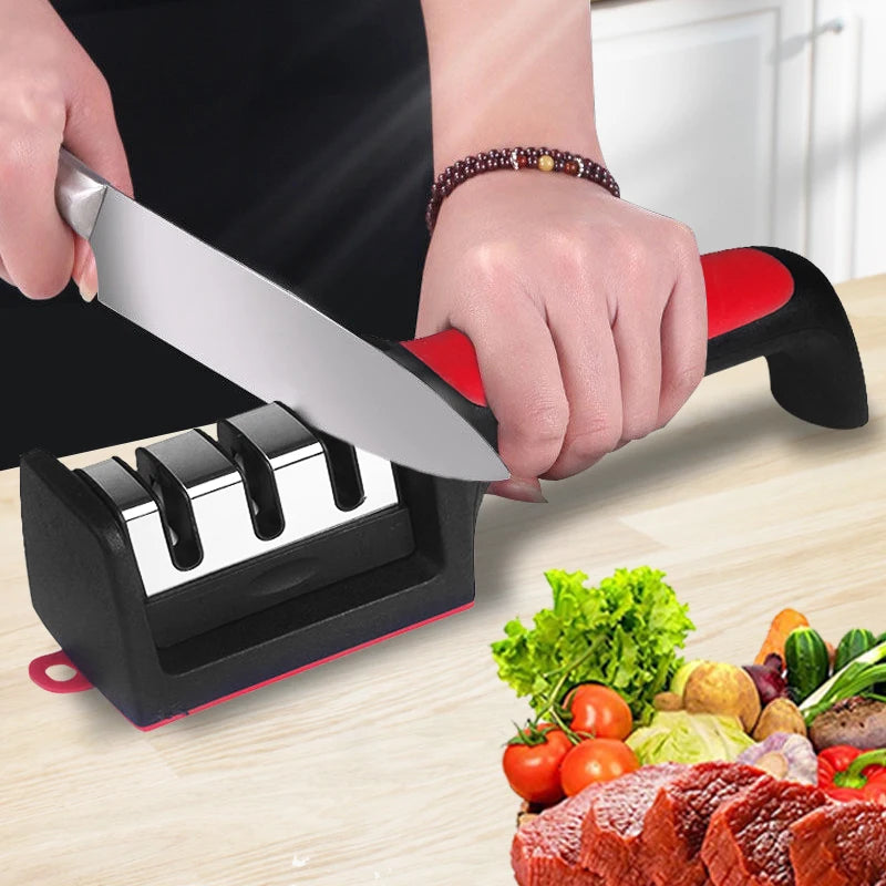 Kitchenly 3-in-1 Professional Knife Sharpener  4-Stage Stainless Steel Sharpening Tool with Soft Handle for All Knives