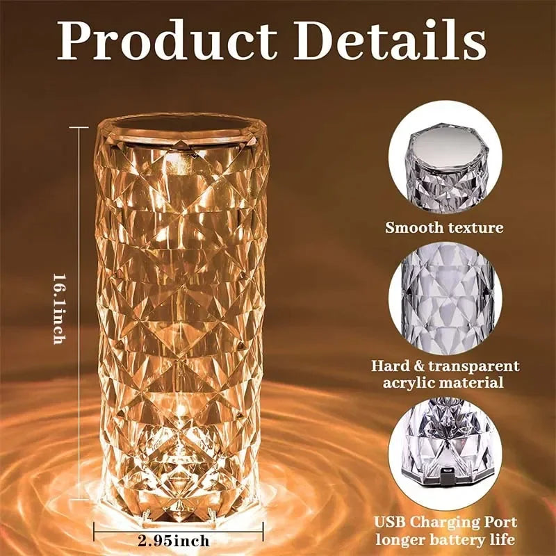16 Colors Rose Touch Crystal Desk Lamp