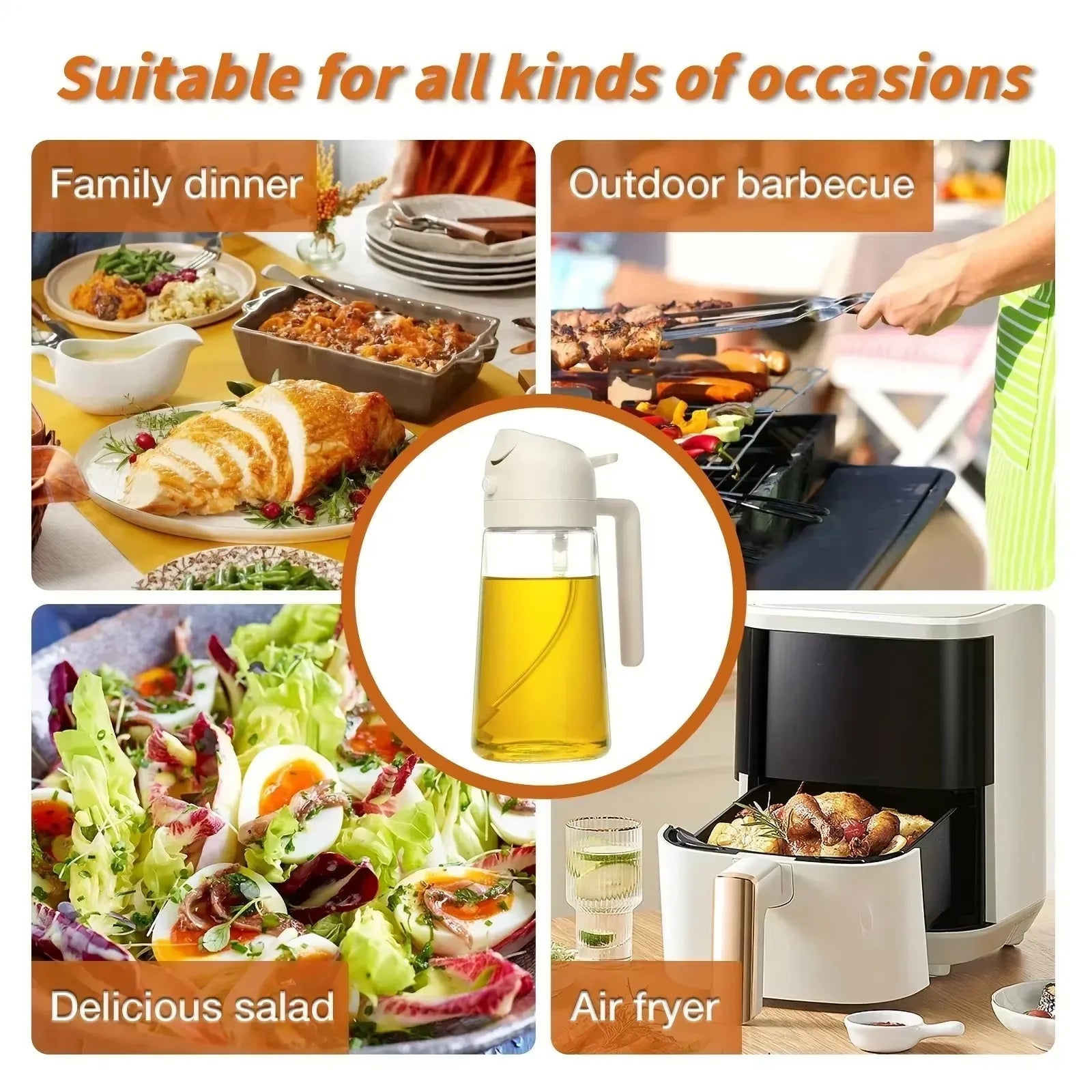 2-in-1 Oil Sprayer and Olive Oil Dispenser  Lightproof Cooking Spray Bottle for Salads, Baking, and Barbecue Tools