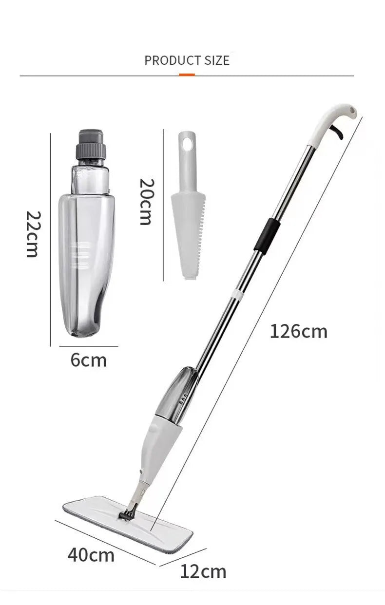360° Rotating Water Spray Mop with Refillable Bottle and Washable Microfiber Pads for All Floor Types