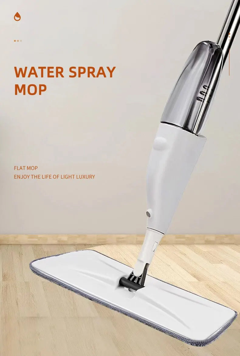 360° Rotating Water Spray Mop with Refillable Bottle and Washable Microfiber Pads for All Floor Types