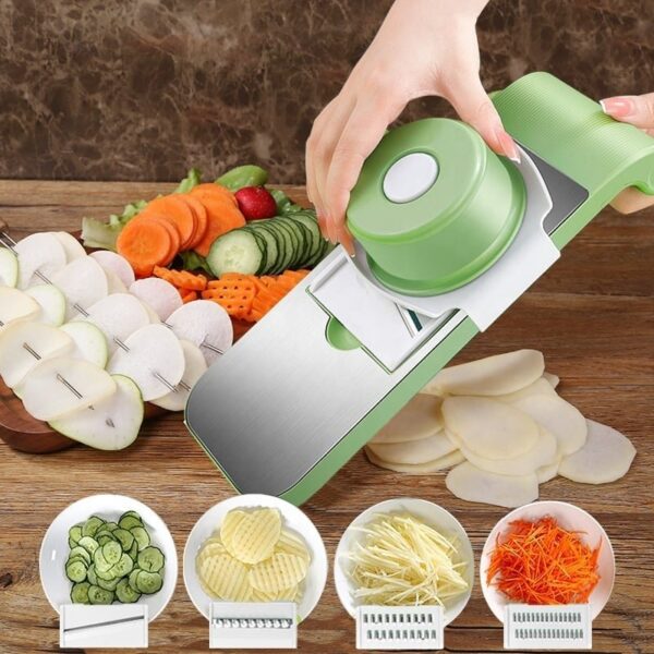 5-in-1 Stainless Steel Vegetable Cutter & Slicer with Storage Box – Multipurpose Kitchen Tool