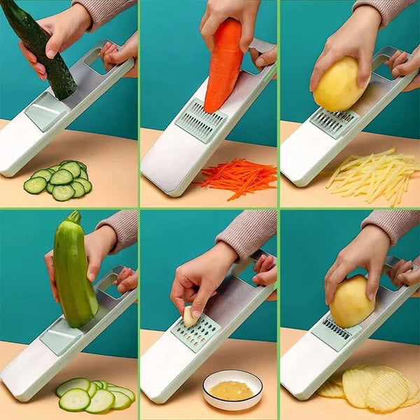 5-in-1 Stainless Steel Vegetable Cutter & Slicer with Storage Box – Multipurpose Kitchen Tool