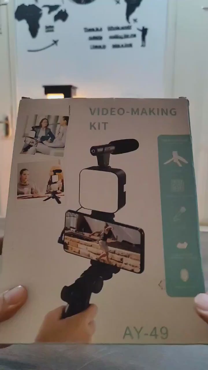 All-in-One Mobile Vlogging Kit  Tripod, LED Light, Microphone & Phone Holder  &  Content Creators